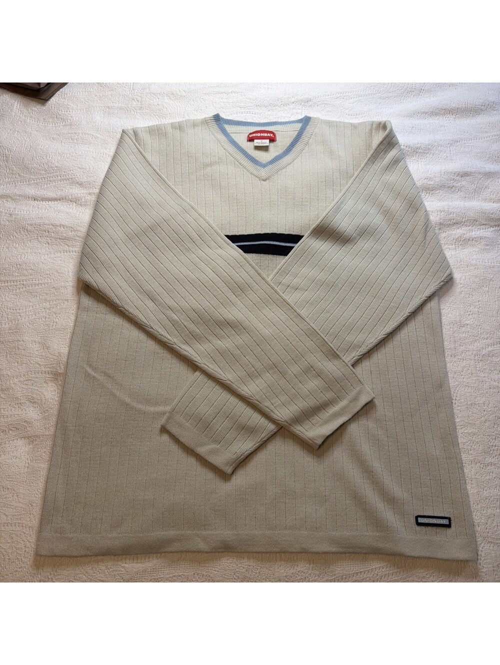 Vintage Striped Shirt Mens L Beige 90S Y2K Ribbed Baggy Grunge Punk Long Sleeve
